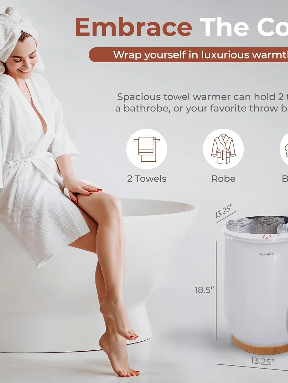 Serenelife Towel Warmer Single Touch Luxury Bucket Style - White (SLTLW400) NEW